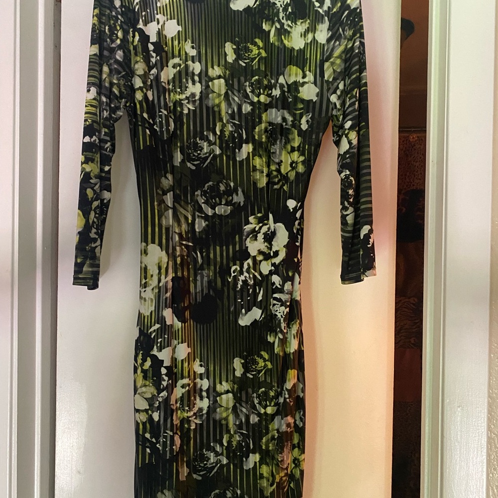 Cache Green and Black Long Sleeve Bodycon Dress